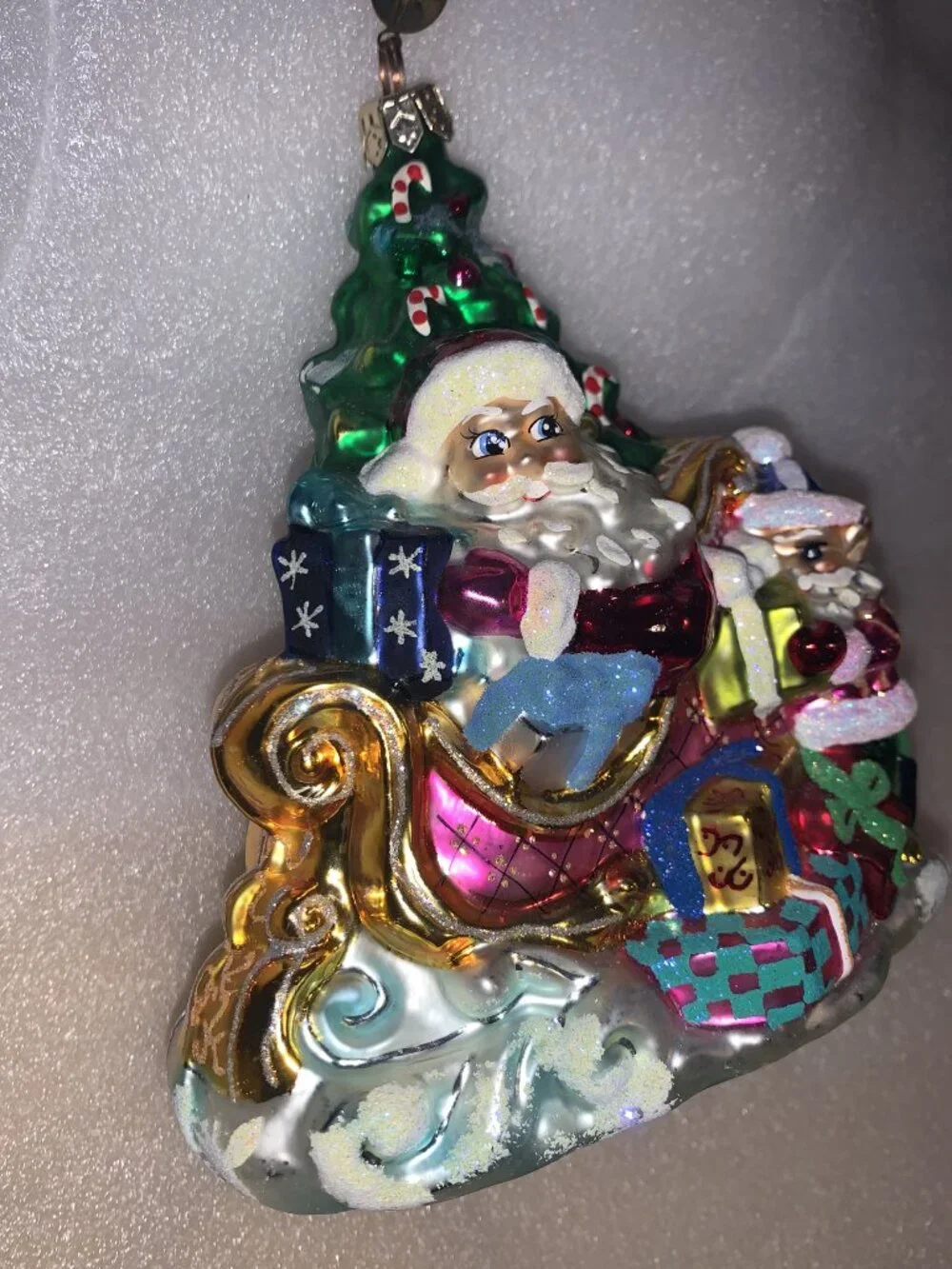 VINTAGE CHRISTOPHER RADKO CHRISTMAS TREE GLASS ORNAMENT Trim a Tree-O Sleigh
